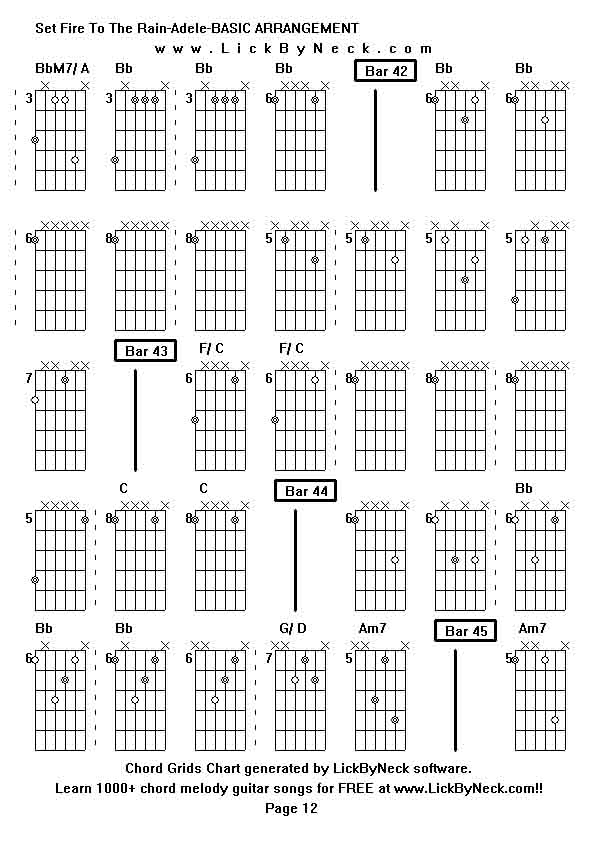 Chord Grids Chart of chord melody fingerstyle guitar song-Set Fire To The Rain-Adele-BASIC ARRANGEMENT,generated by LickByNeck software.